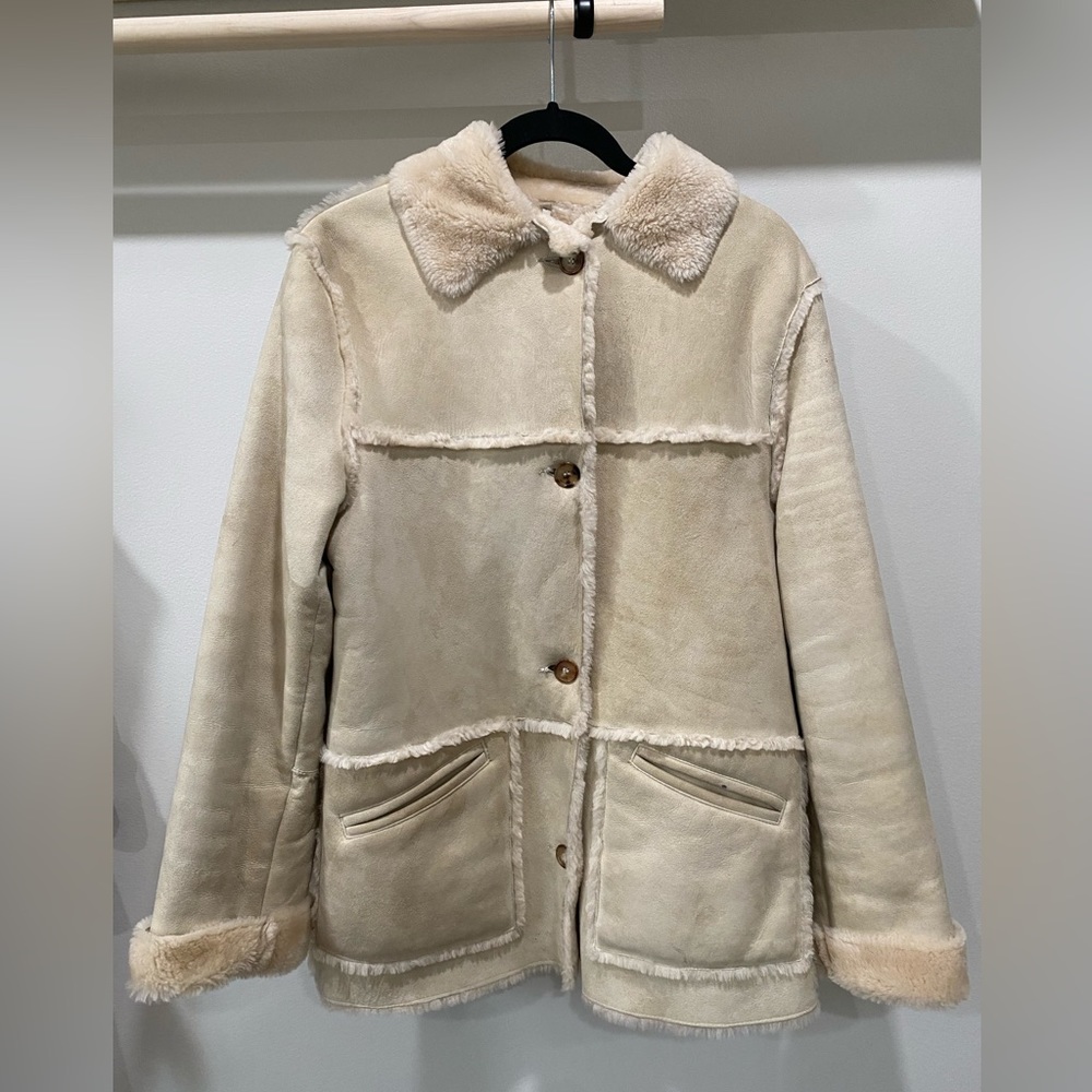 Vintage Bogner Genuine Shearling Sheepskin Leather Coat Winter Jacket Light Tan